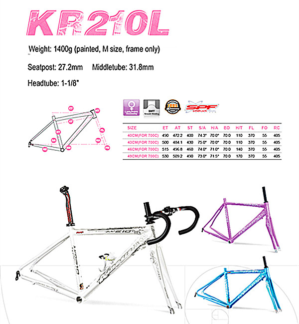Superlight Alumínio Bike Frame Lady Aero Road Bike Frame+Fork set KR210L Mulheres 1,4kg 4